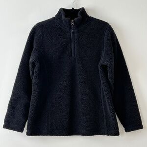 Lands End Black Sherpa Fleece Half Zip Pullover